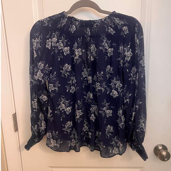 Polo Ralph Lauren Floral Crinkled Tie Neck Blouse XS Blue Sheer Peasant Romantic - Picture 2 of 6